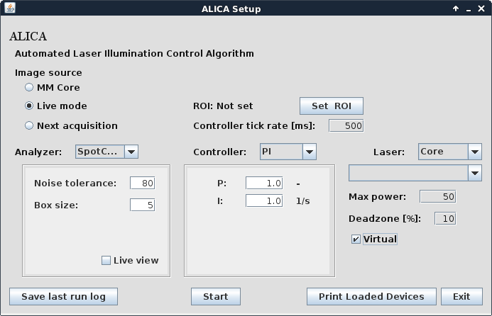 Settings to run ALICA in virtual mode.
