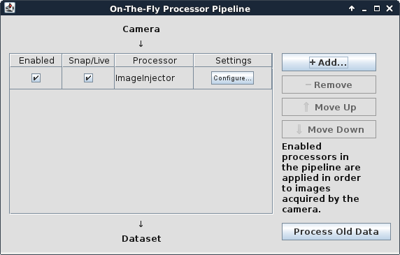 The configuration window for the On-The-Fly Image Processing