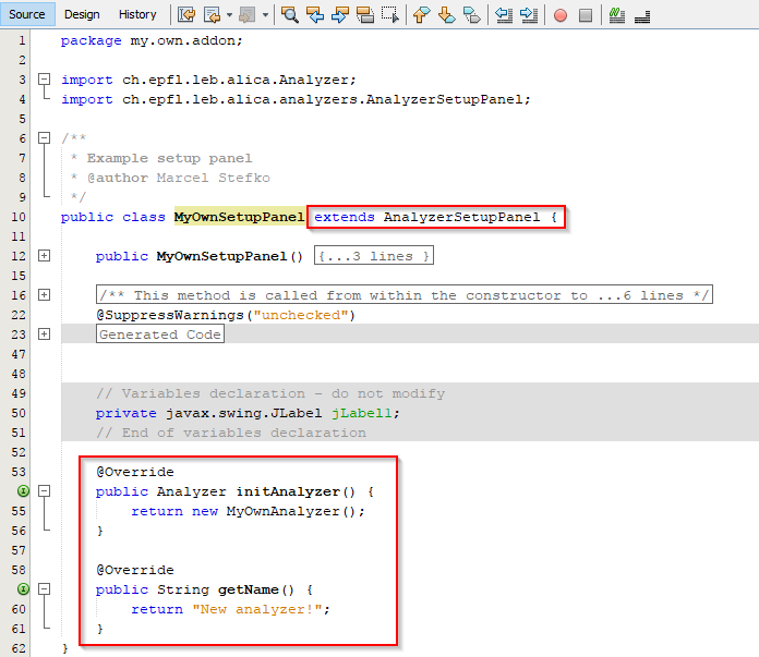 Implementing the AnalyzerSetupPanel abstract class.